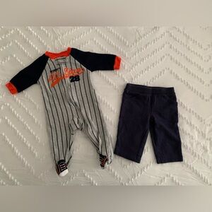 Baby Boy Baseball Sleeper and Navy Pants 3 Months